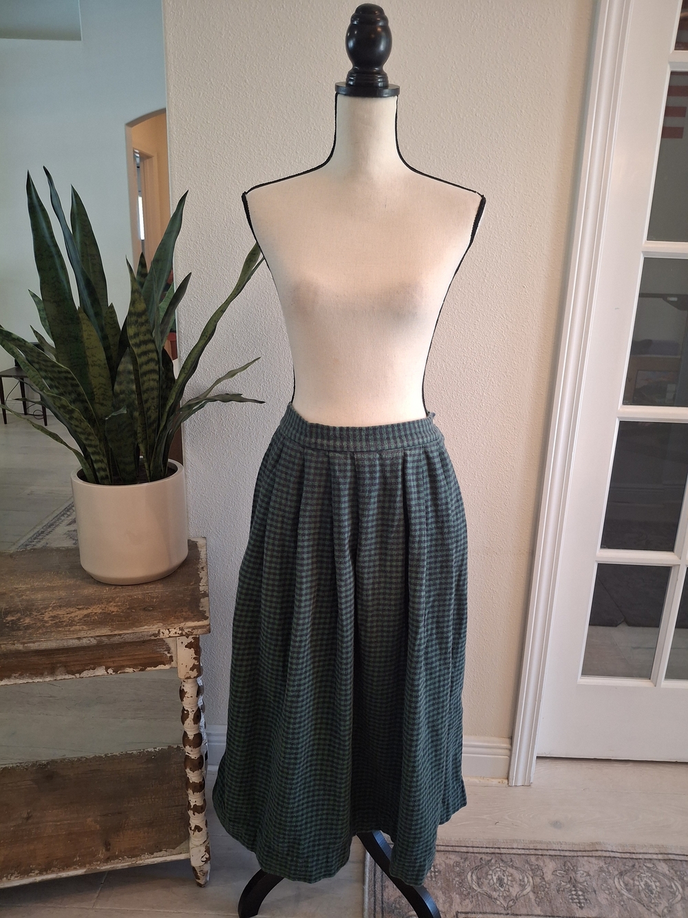 Vintage Orvis Green Plaid Midi Skirt
